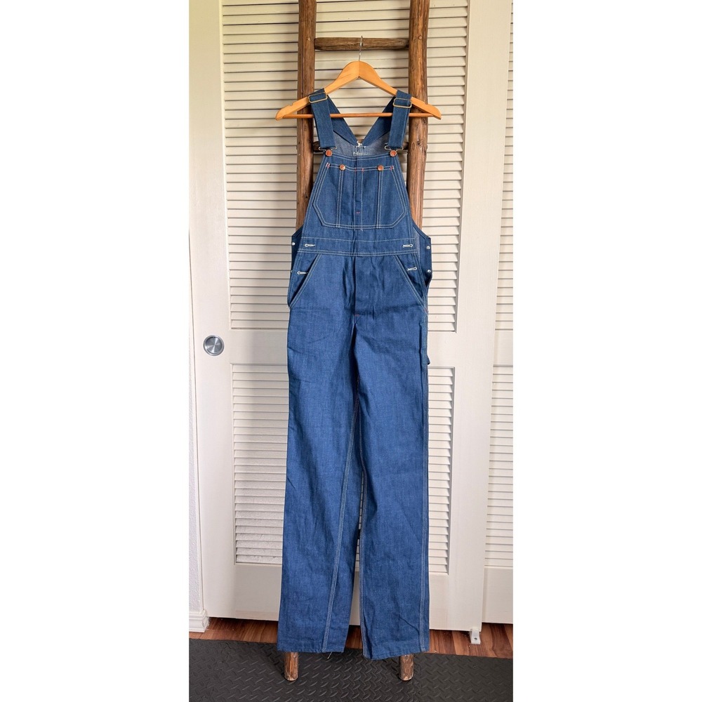 Round House‎ Denim Overalls 25x34 Blue Vintage Workwear Carpenter Bibs